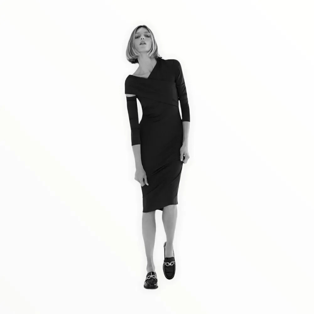 ZARA Maroon Asymmetrical Midi Dress Size M Cutout Detail - Picture 5 of 9